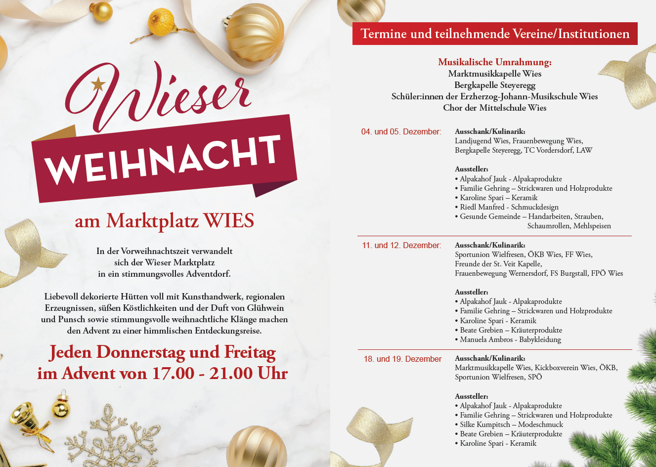 Wieser Weihnacht 2025 Prorgramm